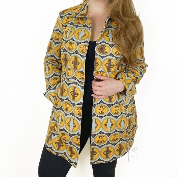 TYLER BOE Geometric Print Retrotile Long Length Jacket Coat Lightweight Size 8 - Picture 1 of 8